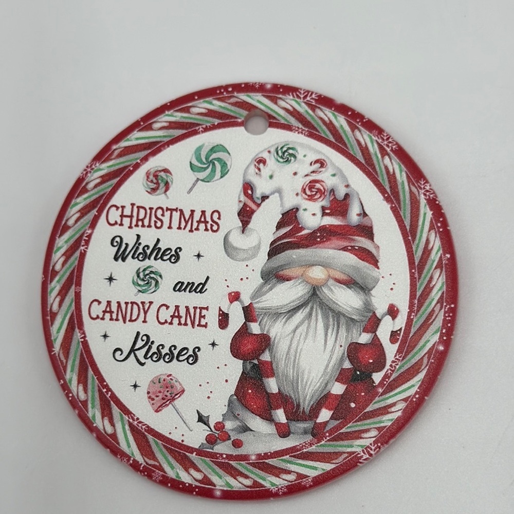 Brand New Christmas Wishes Candy Cane Kisses Gnome Ornament